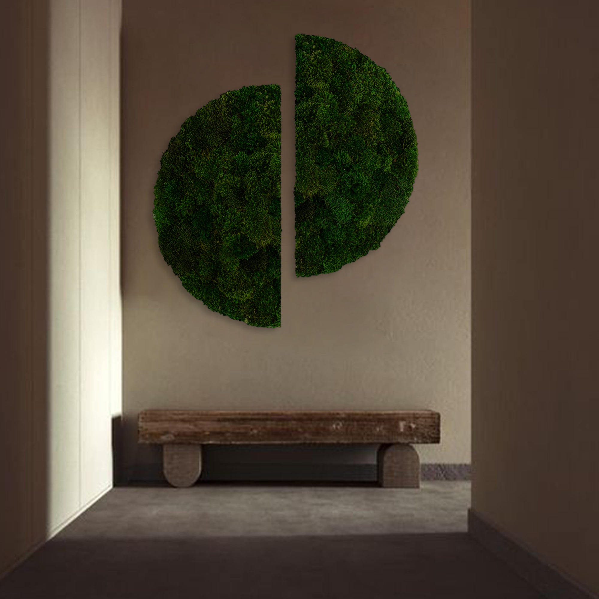 Semi-circular moss installation enhancing luxury hotel entrance
