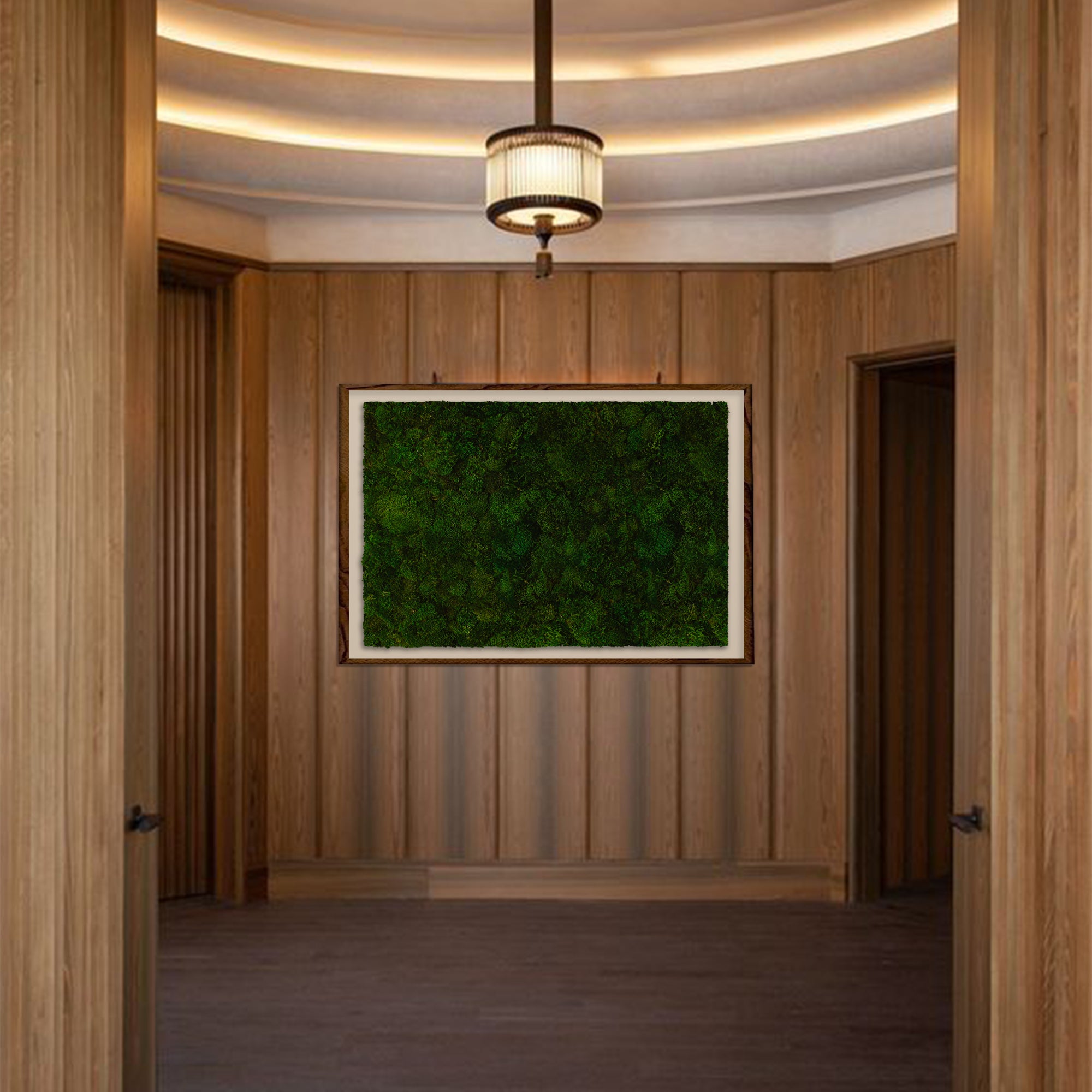 Imposing moss wall art as focal point in high-end hotel interior