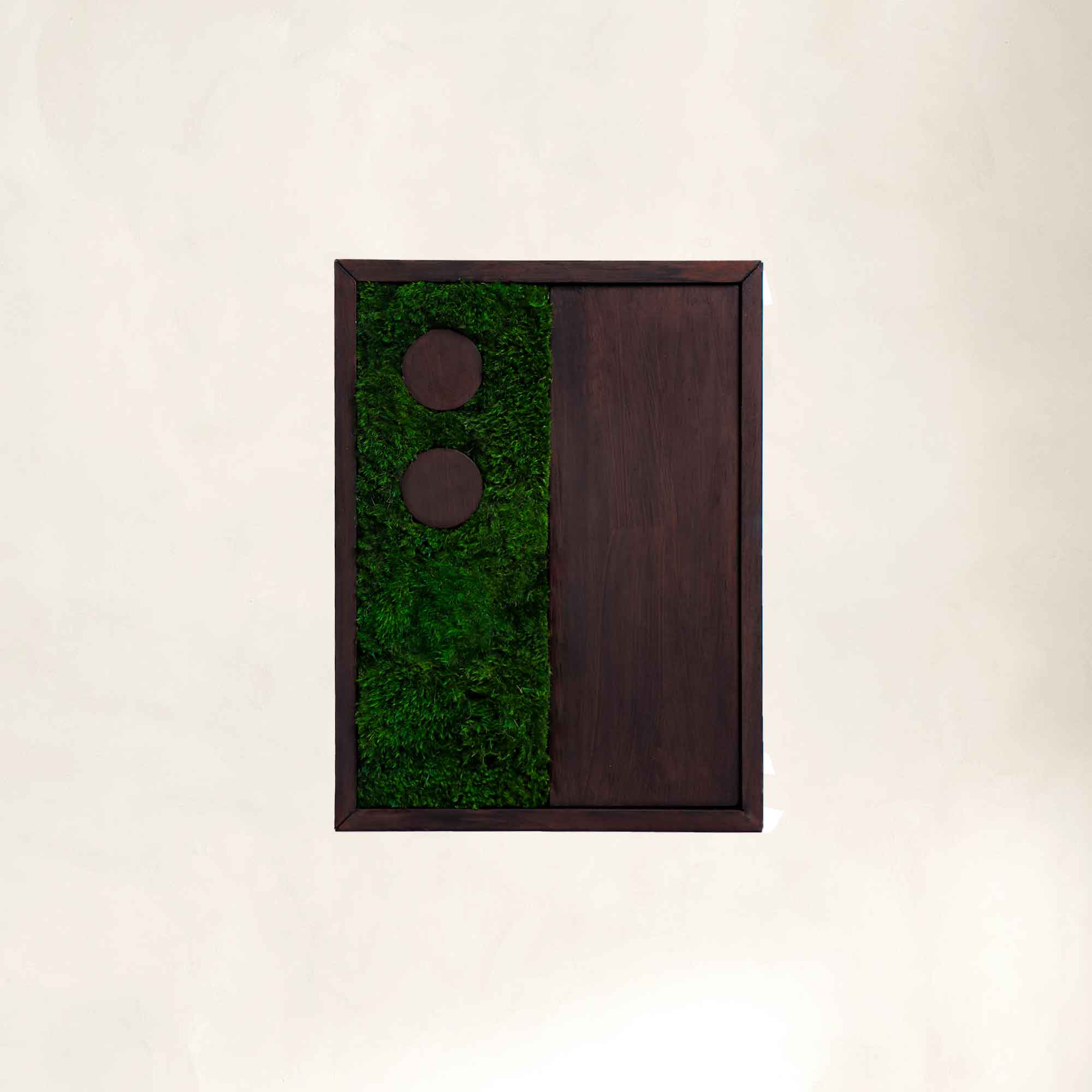 Dark Walnut Geometrical Wabi-sabi Moss Wall Art with square and circles pattern