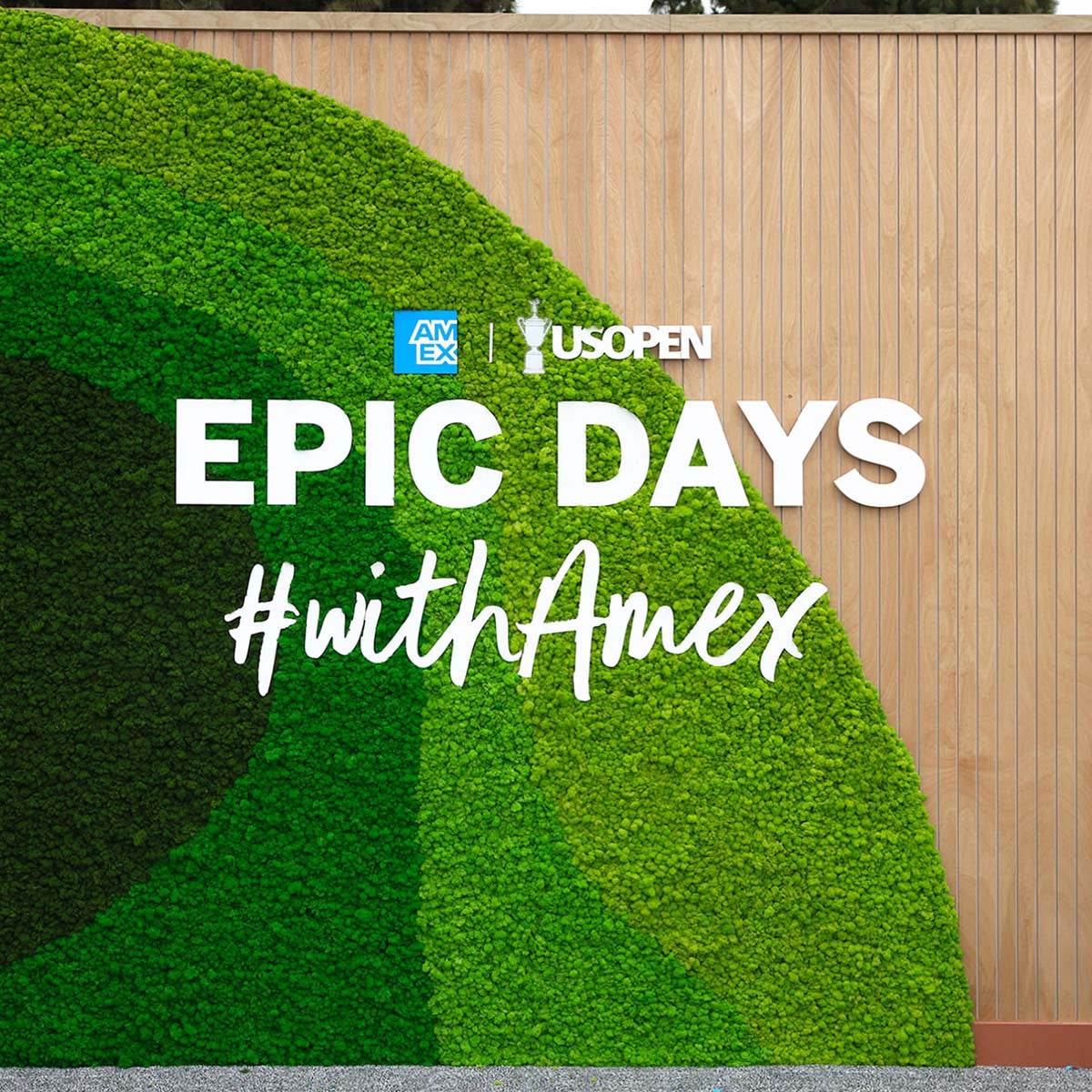three colors of reindeer moss tile wall displays in US Open golf championship for American express