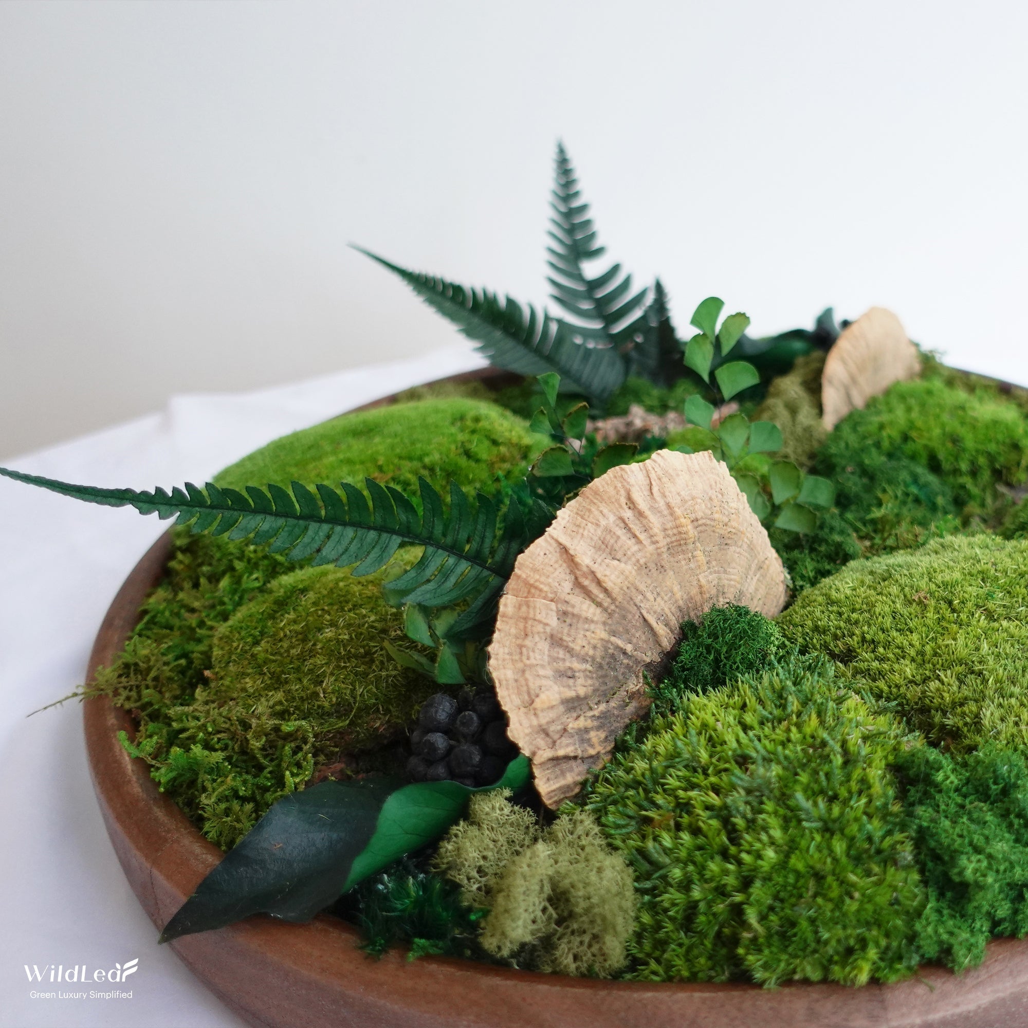 Handmade Moss Bowl centerpiece featuring lush preserved moss and natural elements