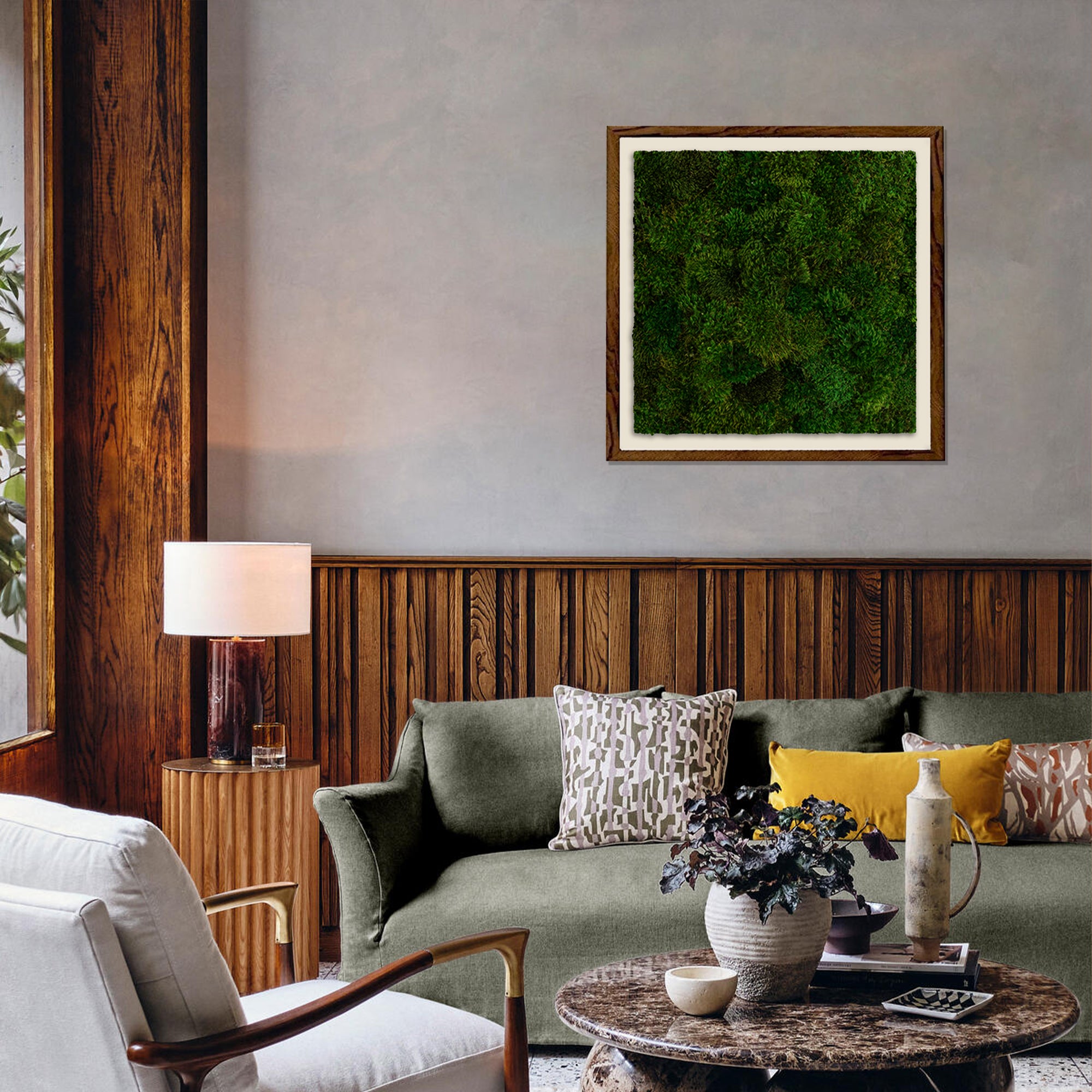 Imposing square moss wall as wall decor in modern living space