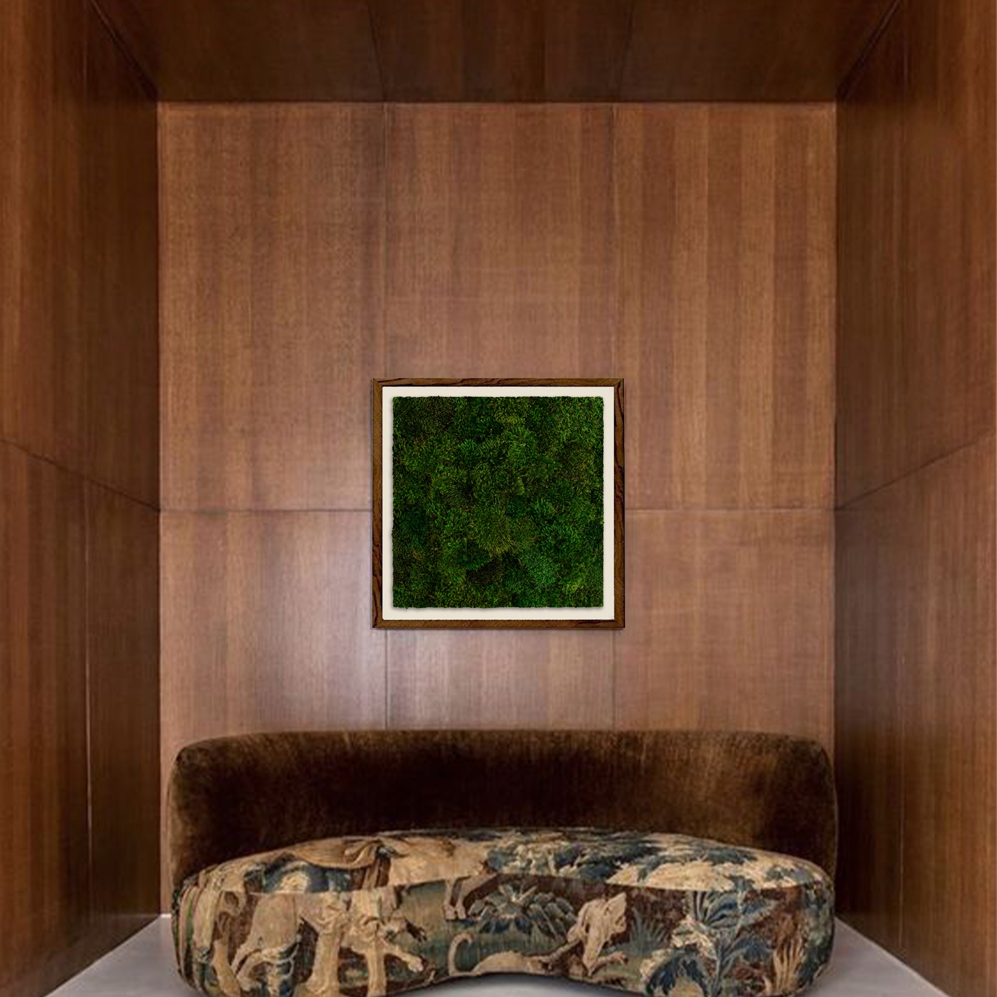 Wabi-sabi moss wall accent enhancing boutique hotel suite ambiance
