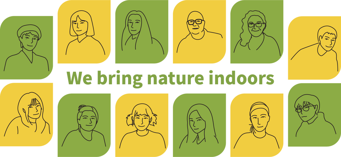 Illustration of 12 core founders of Wildleaf with the company’s manifesto 'We bring nature indoors,' highlighting the biophilic lifestyle and natural decor vision.