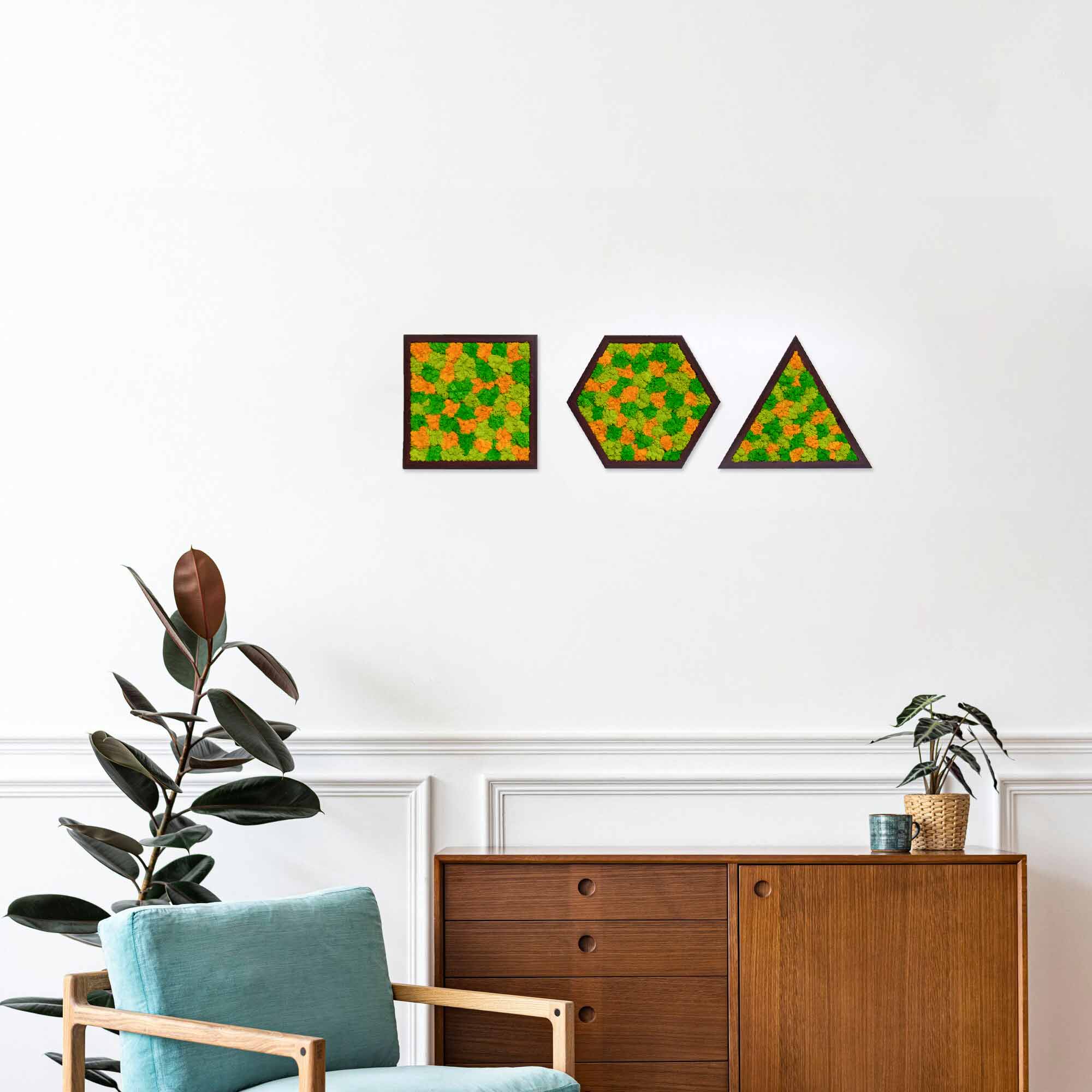Autumn blend moss art set displayed in reading area.
