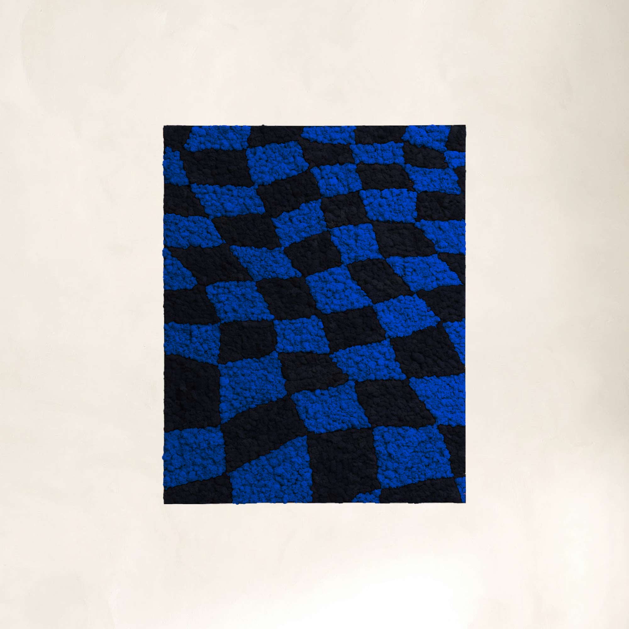  Black & Blue Checkerboard Reindeer Moss Art with silver aluminum frame.