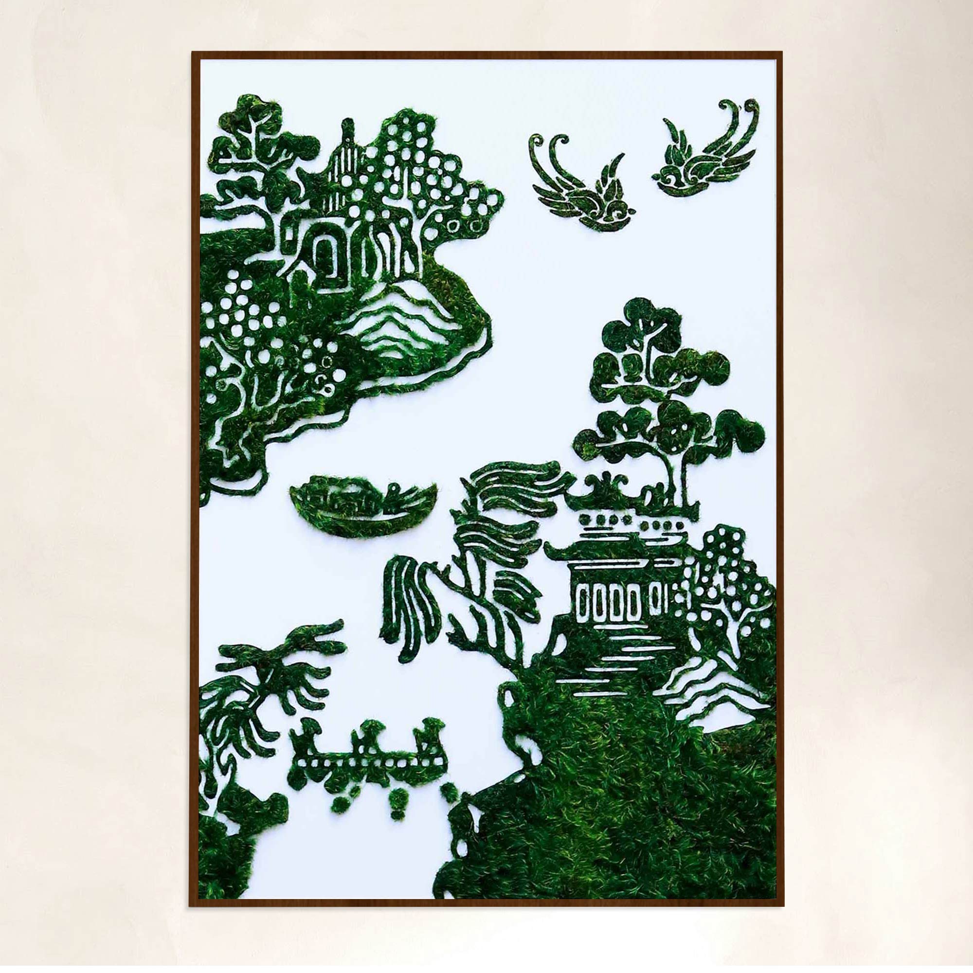 Chinese Paper Cutting Art West Lake Oriental Moss Wall Art featuring green mood moss