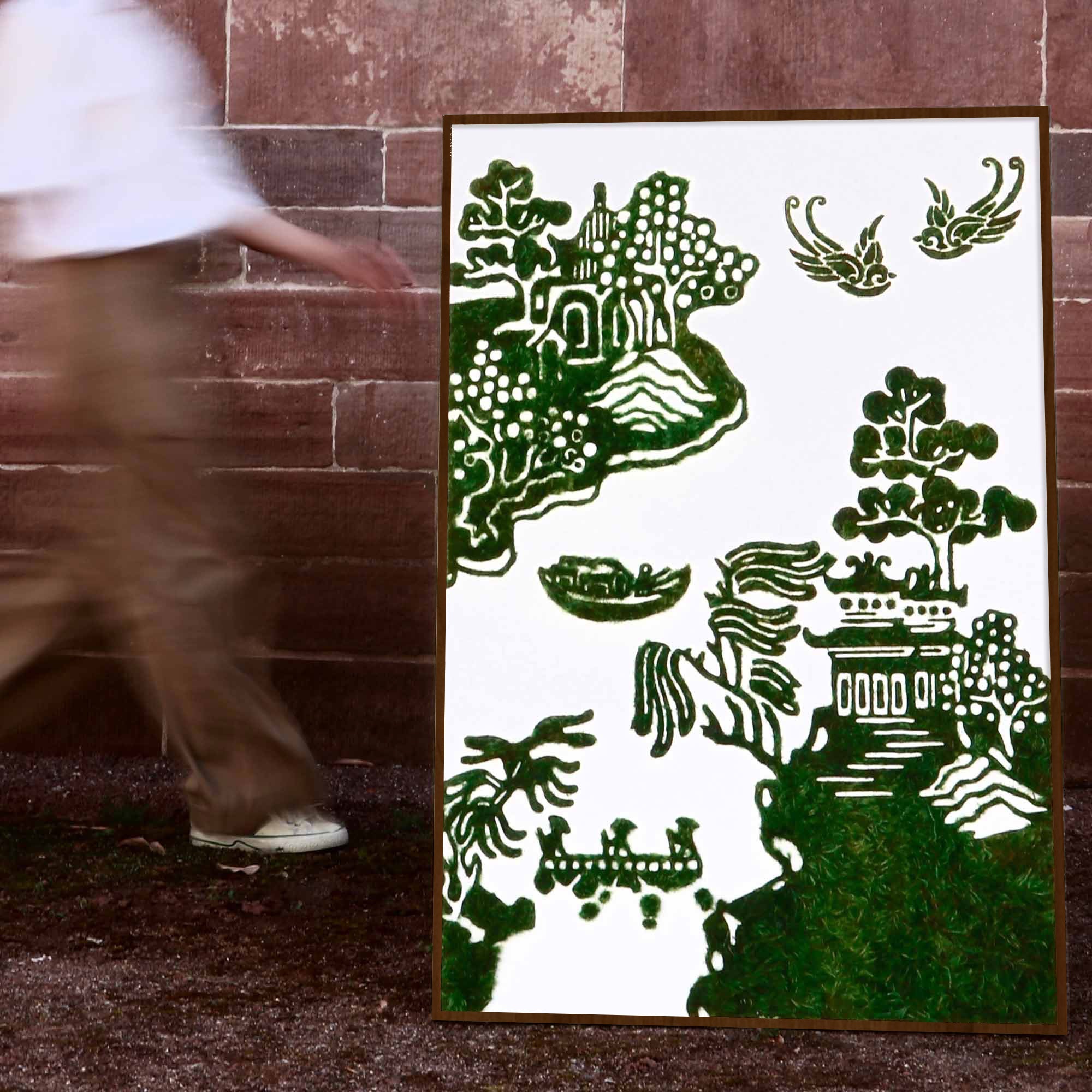 The Look of Chinese Paper Cutting Art West Lake with Oak frame