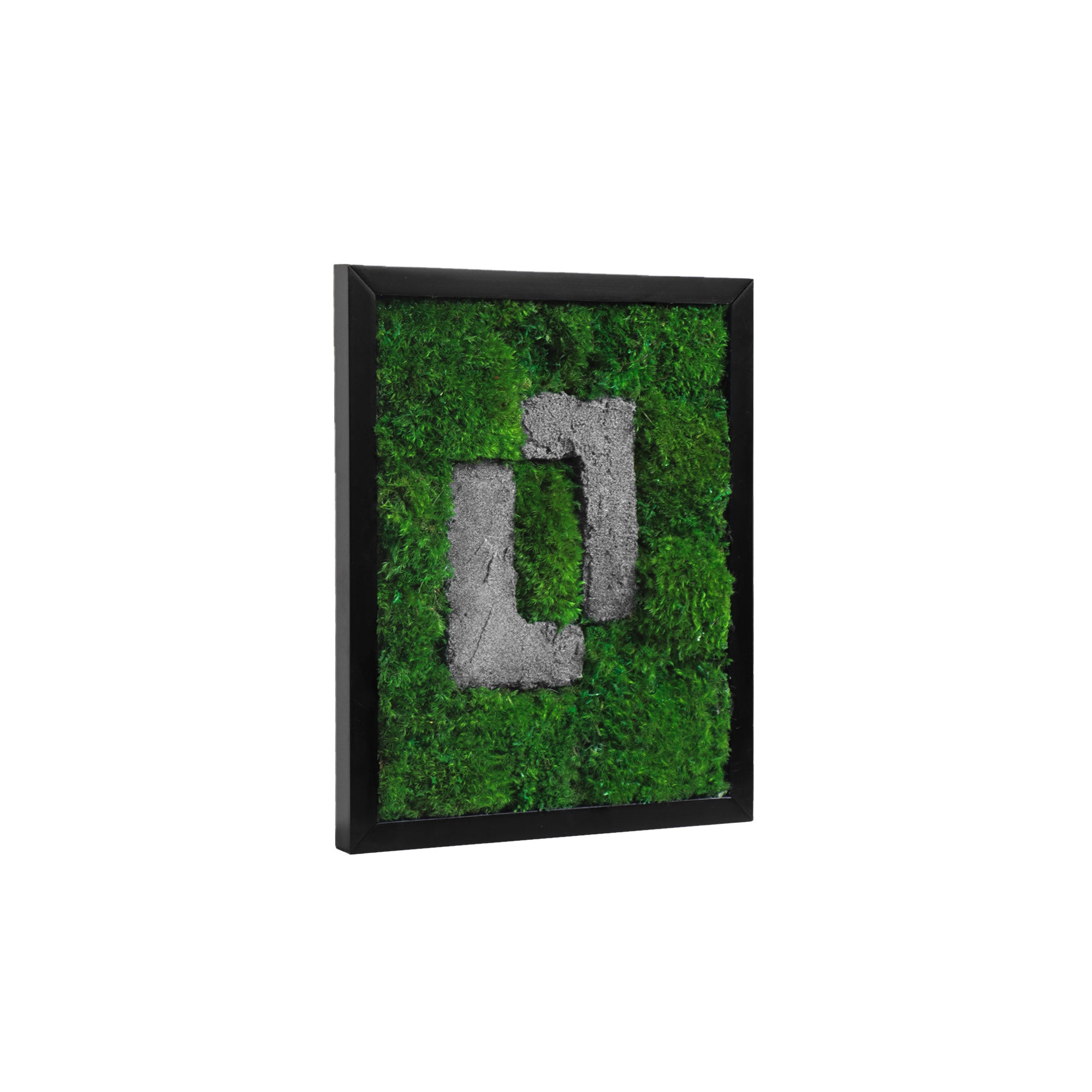 Side view of Stone Moss Art showing frame depth and stone protrusion