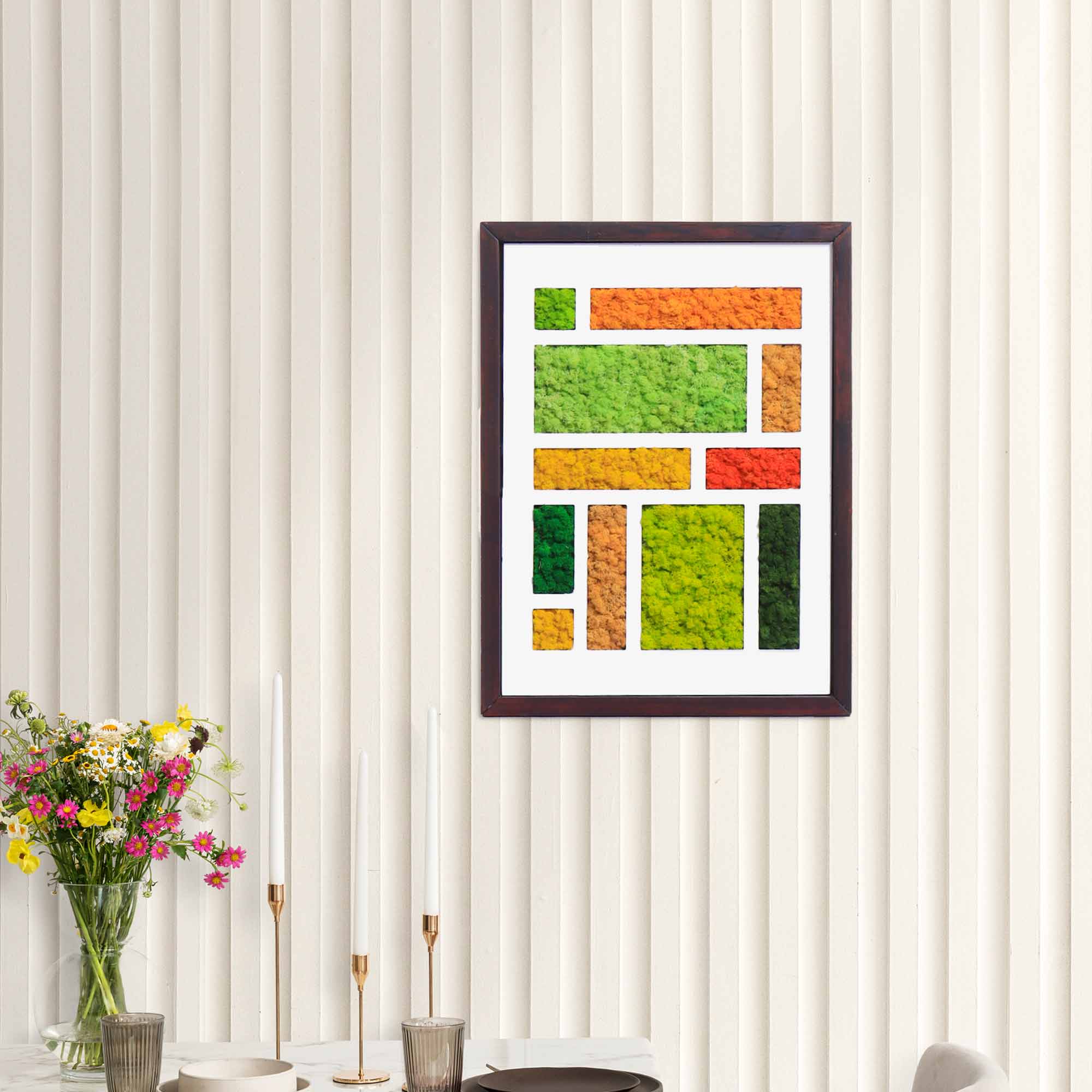 Warm Tones Reindeer Moss Art enhancing a creative dinning space