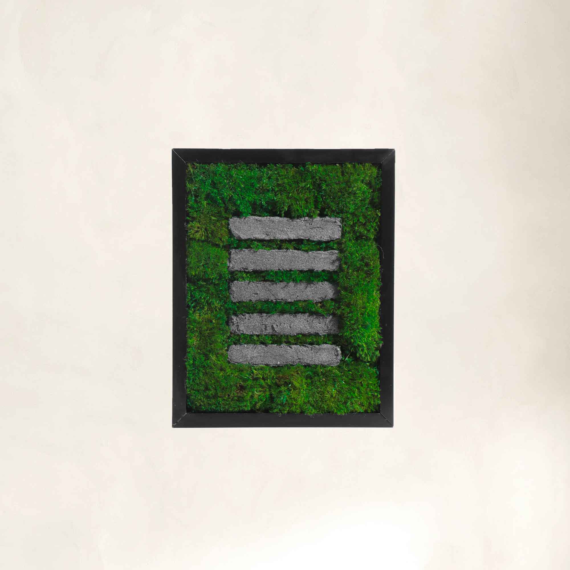 Stone strip pattern Wabi-sabi Moss Wall Art with five parallel stone elements