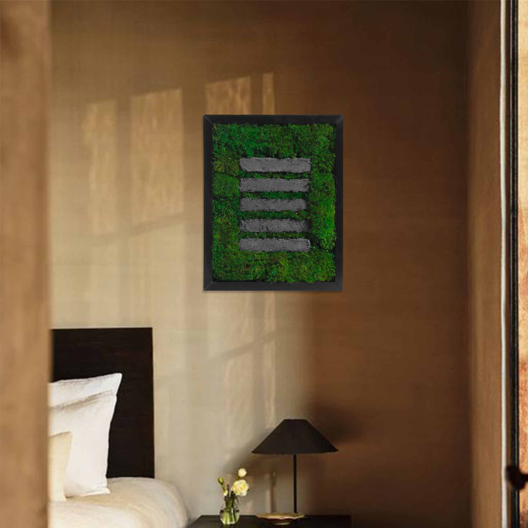 Stone Pattern Moss Wall Art enhancing Asian-inspired bedroom