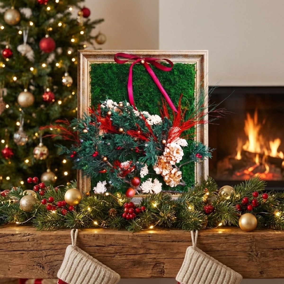 Antique Framed Christmas Moss Wall Art | Wildleaf