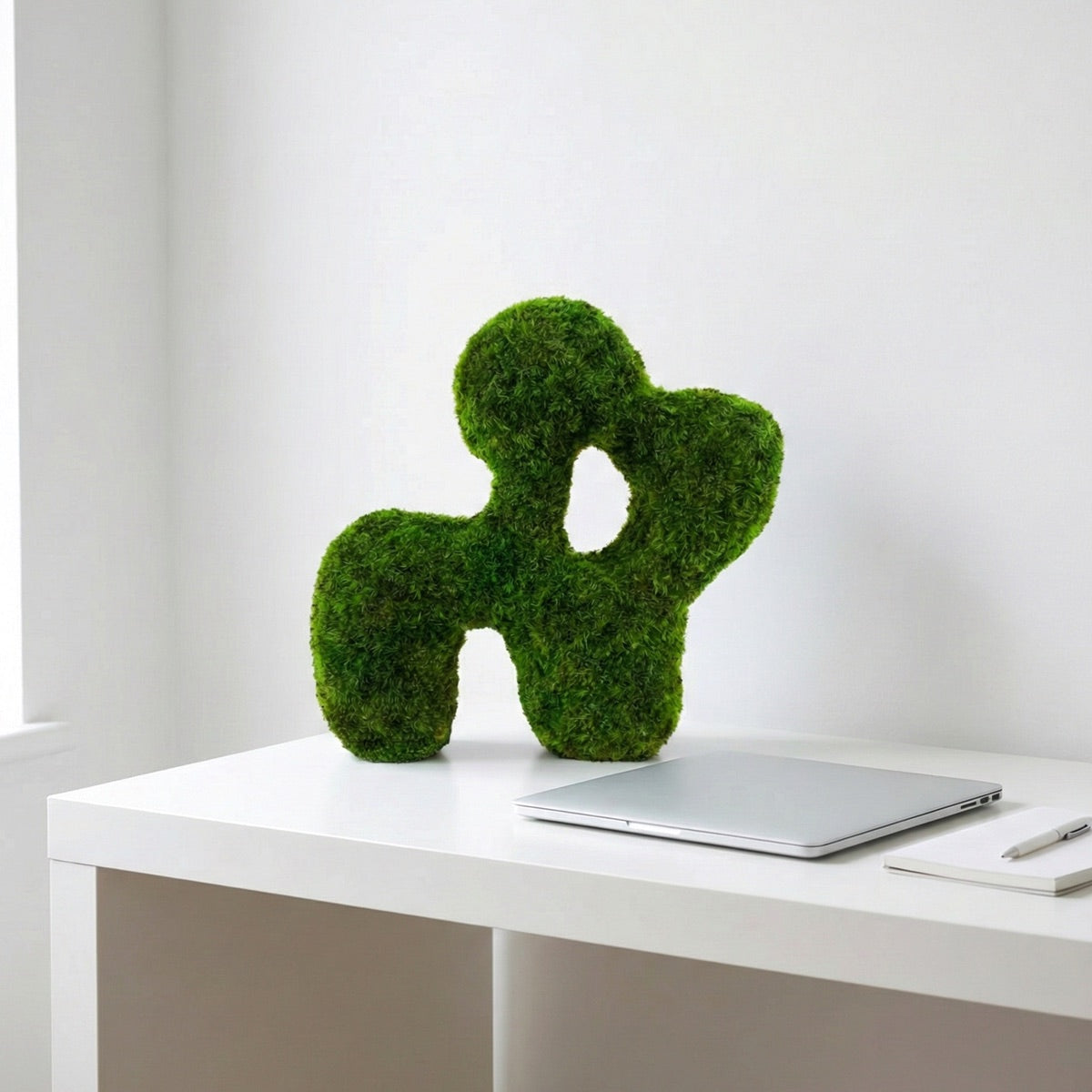 Mystic Blossom sculptural moss tabletop displayed on a modern desk, preserved moss decor for home or office styling